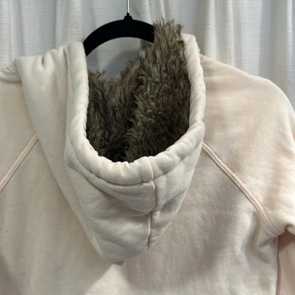 Roxy Light Peach Faux Fur Lined Hood Zip Hoodie Sweatshirt Junior Womens Medium - Picture 9 of 11